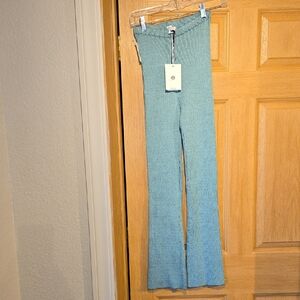 Light Teal Ribbed Flare Knit Pants